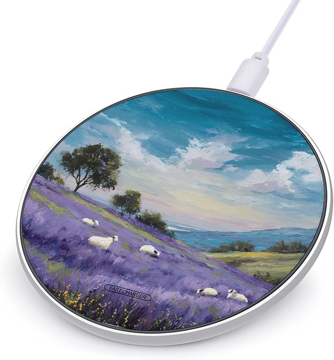 Sheep in Lavender Fields Phone Charger Magnetic Charging Pad Anti-Slip with USB Cable