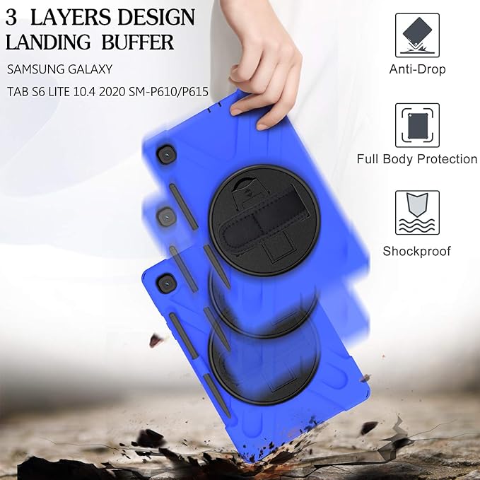 BRAECN for Samsung Galaxy Tab S6 lite Case 10.4 inch 2024/2022Rugged Shockproof Case with 360 Rotating Hand Strap&ampKickstand Shoulder Strap S Pen Holder for Samsung Galaxy Tab S6 Lite Tablet