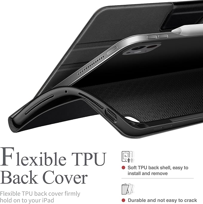 auaua Case for iPad Pro 11 Inch (M5/M4) 2025/2024 with Pencil Holder and Pocket Multiple Angles Viewing Magnetic Closure Auto Sleep/Wake (Black)