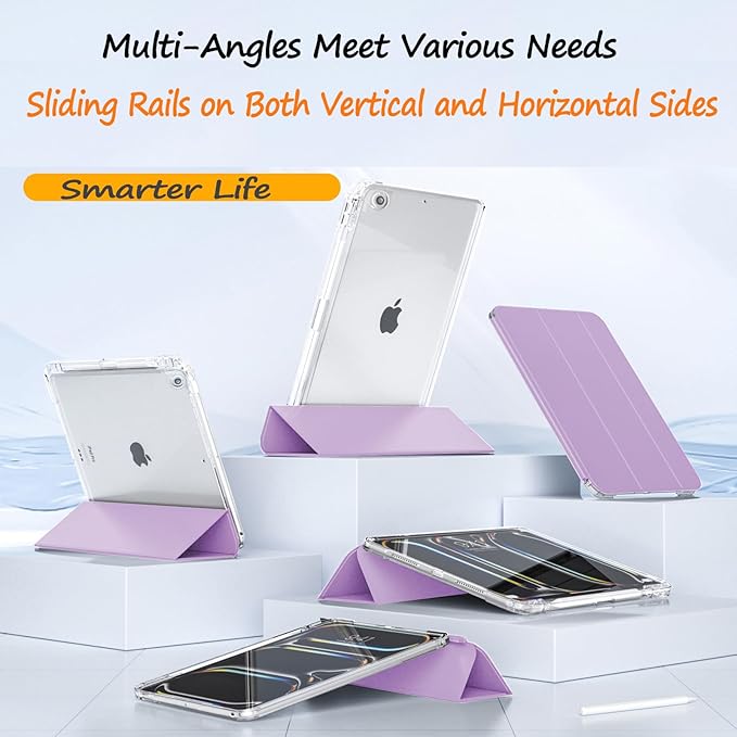 Case for iPad 9th/8th/7th Generation 2021/2020/2019 (10.2 inch) Case with Pencil Holder Slide Detachable Magnetic Trifold Stand Shockproof Slim Cute Clear Back Protective Cover (Violet)