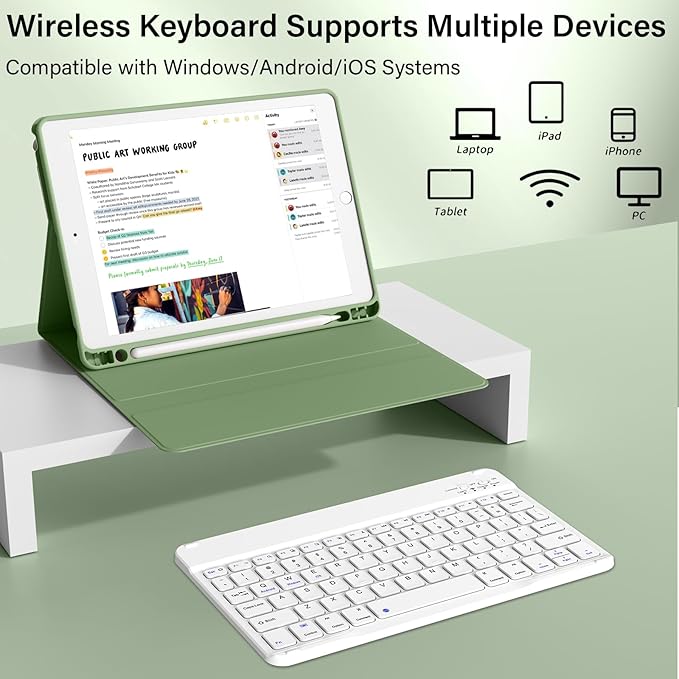 Kenke for iPad 6/5th Generation Case with Keyboard 9.7 Inch 2018/2017 iPad Air 2/1 Detachable Wireless Bluetooth iPad Keyboard Case with Built-in Left Side Pencil Holder Auto Wake/Sleep(Matcha Green)