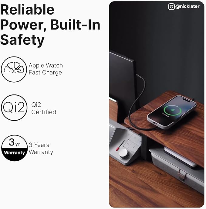 Zens Charging Cable Pro 2 – Qi2 Magnetic Wireless Phone Charger up to 15 W for iPhone 17/16/15/14/13/12 Apple Watch Fast Charge USB-C to USB-C Aluminium Housing 3.3 ft Cable