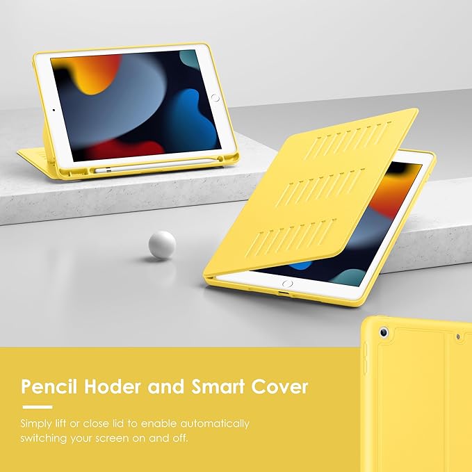VIKESI Case for iPad 9th / 8th / 7th Generation 10.2 inch (2021/2020/2019 Released)Multiple Angles Magnetic Stand CoverShockproof BackPencil Holderand Auto Sleep/WakeYellow