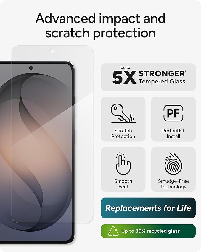 ZAGG Glass Elite Samsung Galaxy S26 Ultra Screen Protector - 5x Stronger Tempered Glass Fingerprint Scanner Compatible 30% Recycled Glass InvisibleShield Easy Install PerfectFit