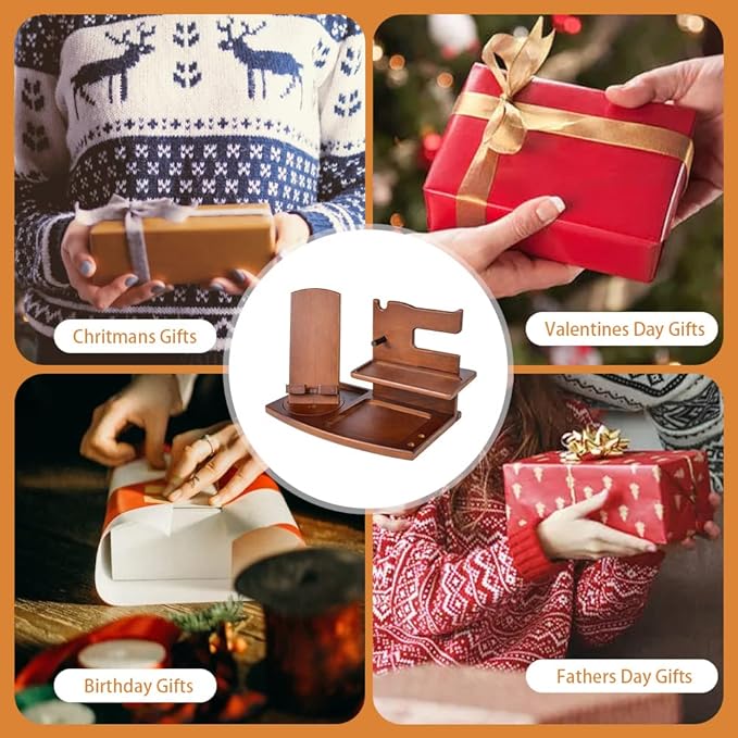 Gifts for Men Fathers Day Wood Phone Docking Station for Dad Desk or Nightstand Organizer Mens Gifts for Husband Birthday Gifts for MenGifts for Fathers Day Key Holder Wallet Watch &amp Essent