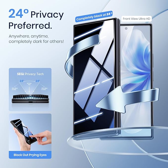 WSKEN 4 Pack Front Privacy Screen Protector for Samsung Galaxy Z Fold 7 - [24° Anti Spy] [Auto Dust Remove] [Zero Bubble] Top 9H+ Tempered Glass 12X Shatterproof Case FriendlyEasy Installation