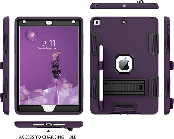 BENTOBEN for iPad 9th Generation Case iPad 8th Generation Case iPad 7th Gen Case iPad 10.2 2021/2020/2019 Case 3 in 1 Heavy Duty Rugged Protective Cover with Stand Pen Holder Deep Purple