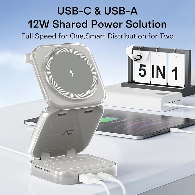 5-in-1 Wireless Charger for MagSafe AC ISLAND Portable Travel Charging Station 35W Max Fast Foldable Magnetic Stand Evolved for iPhone 17-12 &amp Air Series Apple Watch AirPods (with 35W Adapter