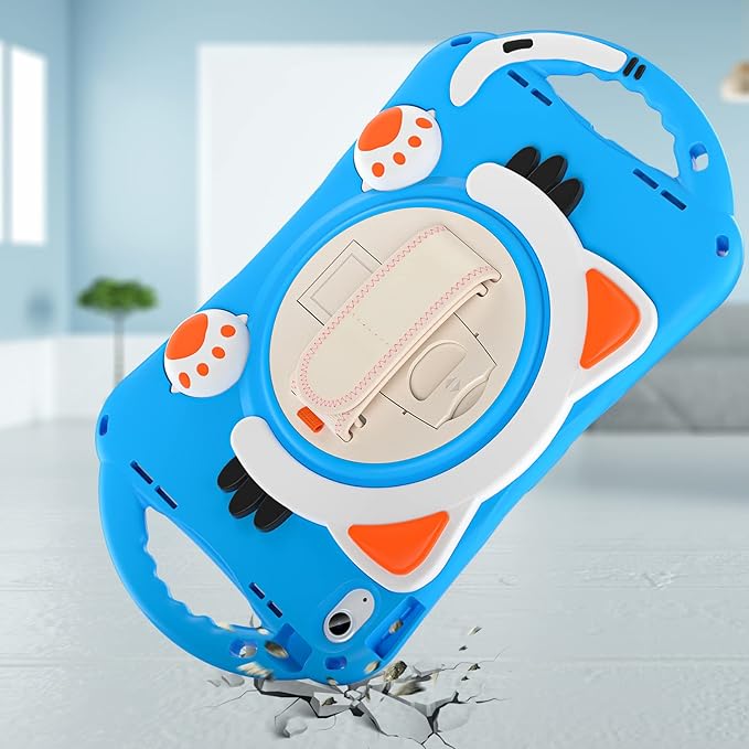 iPad 11 inch 11th Generation Case for Kids Dteck Heavy Duty Rugged Protection Kid-Friendly Handle Stand Shoulder Strap Cute Cat Case for Apple iPad 10th Generation 10.9 inch 2022 Lightblue