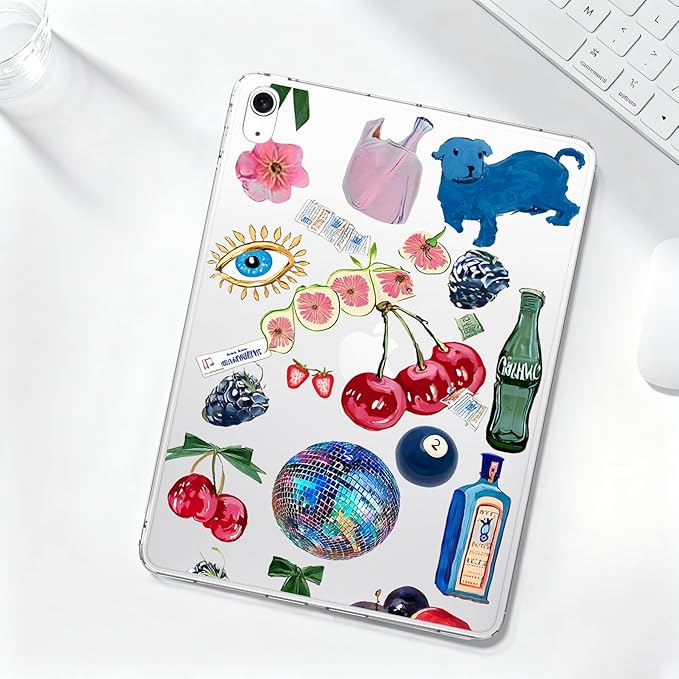 for iPad (A16) 11th Gen 2025 11/10th Gen 2022 10.9Cute Cherry Berries Crystal Clear CaseSlim Lightweight Anti-Scratch Soft TPU Bumper Hard Acrylic Back Cover for Women