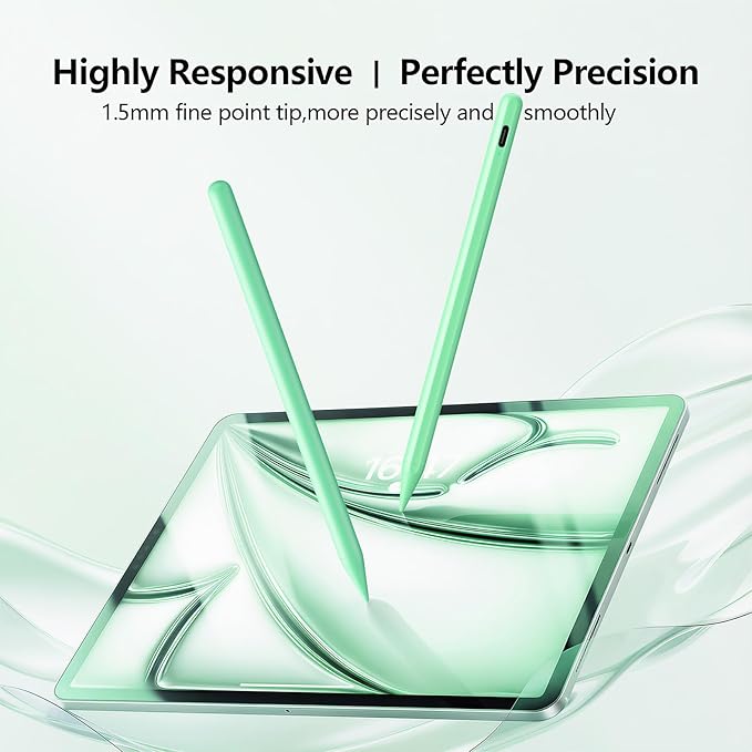 Stylus Pen for iPad 6th-11th Generation-2X Fast Charge Active Pencil Compatible with 2018-2025 Apple iPad Pro 11/12.9/M4iPad Air 3/4/5/M2/M3iPad mini 5/6 Gen-Green