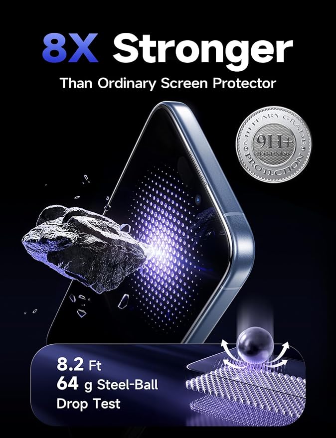 LISEN 2 Pack [Top 9H+ Hardness] Glass for iPhone 17 / iPhone 16 Pro Screen Protector Military Grade Shatterproof 8K HD Auto Dust-Elimination Bubble Free Tempered Glass with Ultra Fit Tray