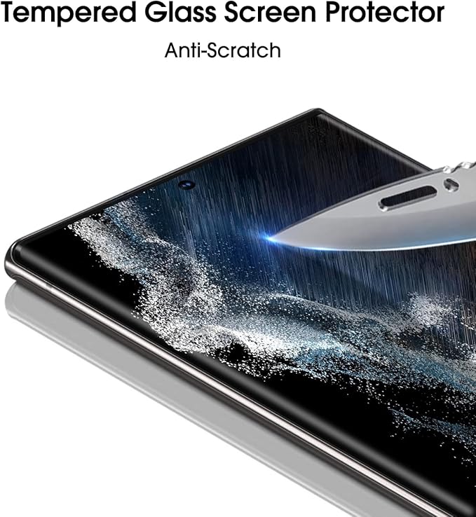 amFilm 3D Curved Tempered Glass for S22 Ultra Screen Protector Samsung Galaxy 5G 6.8 Inch Fully Compatible with UltraSonic Fingerprint Scanner and S Pen Upgraded Easier UV Gel Application(2 Pack)