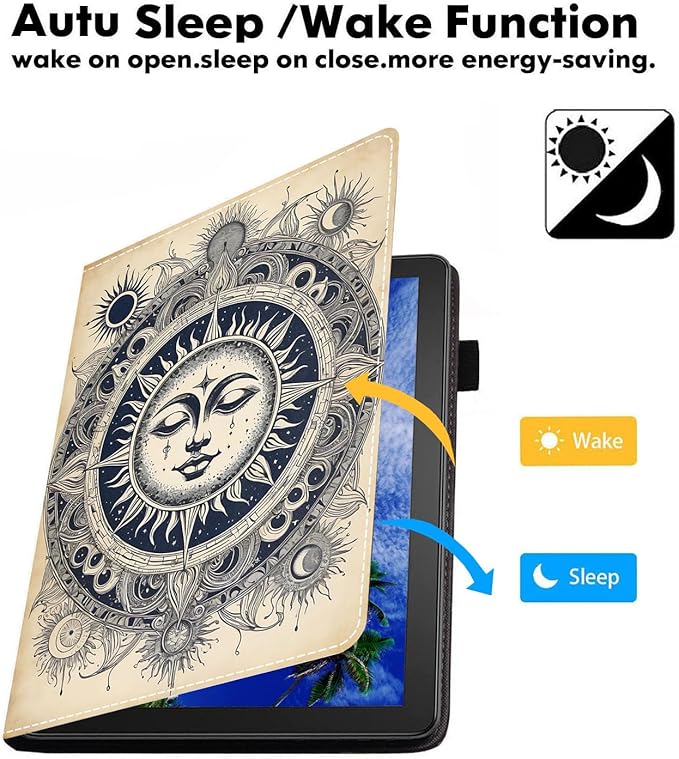 Case for Amazon Fire HD 10/HD 10 Plus Tablet 10.1 (13th/11th Generation 2023/2021 Release) Slim PU Leather Cover with Card Slot &amp Auto Wake/Sleep Mysterious Boho Sun and Moon