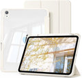 for iPad (A16) 11th Generation Case 11 Inch 2025 iPad 10th Generation Case 10.9 Inch 2022 with Pencil Holder Trifold Stand Protective Cover Hard PC Clear Back Auto Wake/Sleep Cream White