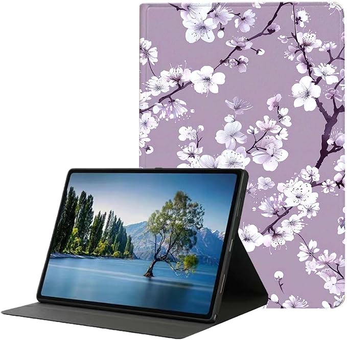 Case for Samsung Galaxy Tab A11/A9 8.7 Inch 2025/2023 CaseSlim Lightweight PU Leather Cover with Auto Wake/SleepAdjustable Viewing Angles.Purple Cherry Blossoms