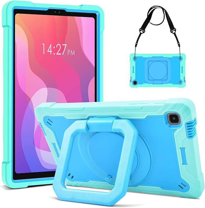 DETUOSI Case for Samsung Tab A7 Lite 8.7 inch 2021 Release SM-T220/T225/T227u Shockproof Protective Cover for Galaxy Tab A7 Lite 8.7 inch (360°Rotatable Stand &amp Shoulder Strap) Mint Green &amp