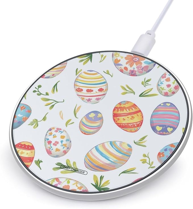 Colorful Stripes Floral Easter Eggs Phone Charger Magnetic Charging Pad Anti-Slip with USB Cable