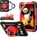 for iPad (A16) 11th Generation Case Kids iPad 10th Generation with Screen Protector Rugged Protective Cartoon 3D Panda Warrior Cover with Rotating Stand/Strap/Pen Slot for Kids Teens (Black+Red)