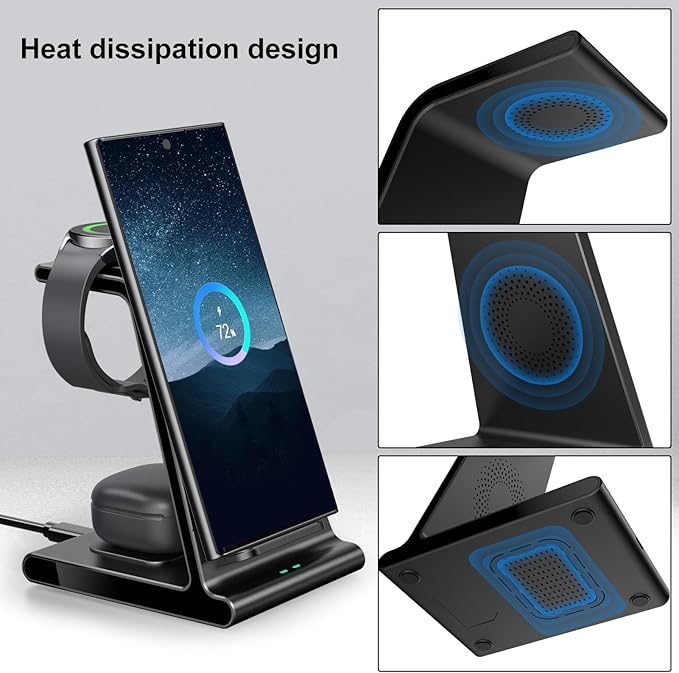 Wireless Charger for Samsung S25 Ultra Charging Station for Galaxy S25/S25 Edge/S24 Ultra/S24+/S24/S23/Note 20/Z Flip 7/Fold 7 for Galaxy Watch 8/8 Classic/Ultra/7/6 Galaxy Buds 2 Pro (No Adapter)