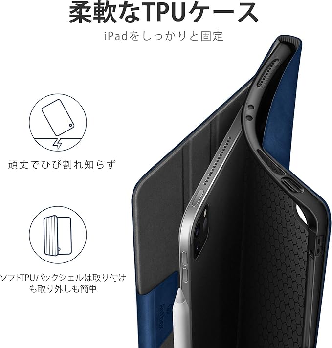 Antbox Case for iPad Pro 12.9'' 6th Generation (2022) 5th/4th/3rd Generation (2021/2020/2018) Built-in Pencil Holder Auto Sleep/Wake Function PU Leather Smart Cover (Blue)