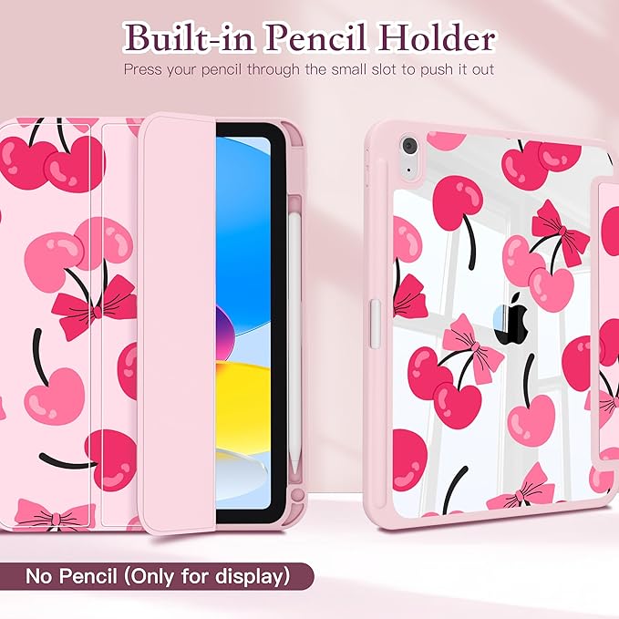CISSOOK Case for iPad (A16) 11 inch 2025 &amp 10.9 inch iPad 10th Generation 2022 3D Pattern Slim Lightweight Protective Cover with Stand Auto Wake/Sleep Function Pink Cherry