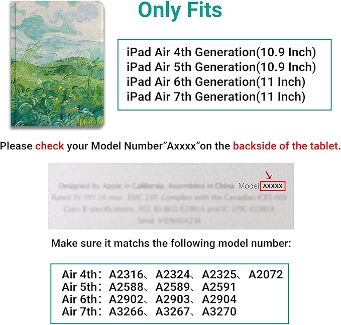 Compatible with iPad Case iPad Air 7th/6th 11 2025/ iPad Air 5th/4th Gen 10.9 - Cute Leather Cover -with Landscape Art Design - with Pencil Holder - Lightweight Green Vintage Painting