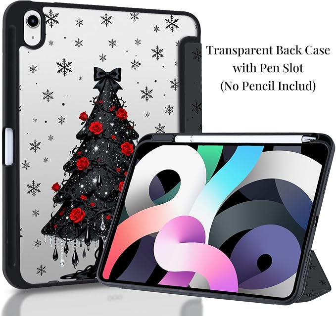 Y2k Printed Case for iPad mini 7th(A17 Pro) 2024 / Mini 6th Gen 8.3 2021 Gothic Rose Tree Clear Hard Back Hybrid Casewith Pencil Holder Trifold Stand Slim Cover for Women