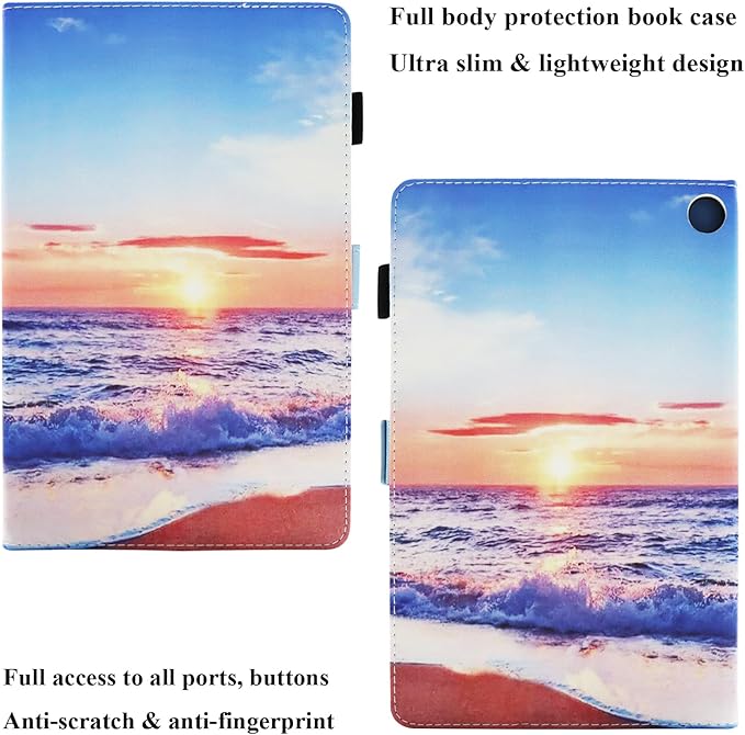 Case for Amazon Kindle Fire Max 11 Tablet (13th Generation 2023 Release) 11 with Pencil Holder/Hand Wrist Strap Folio Stand Magnetic Smart PU Leather Cover [Auto Sleep Wake] Beach Sunrise