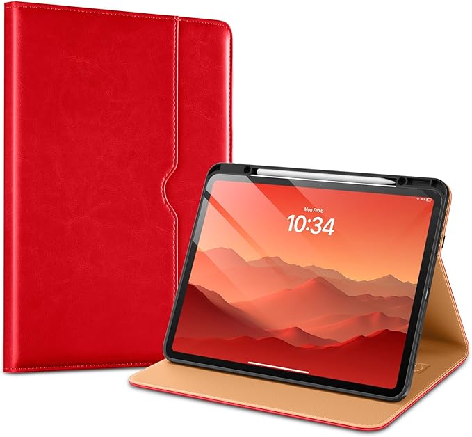 VIKESI Case for iPad Pro 13-inch M5 or M4 Released in 2025 or 2024 Leather Stand Cover with Apple Pencil Holder Auto Wake/Sleep Multiple Viewing Angles Built in Hand Strap &amp PocketBright Red