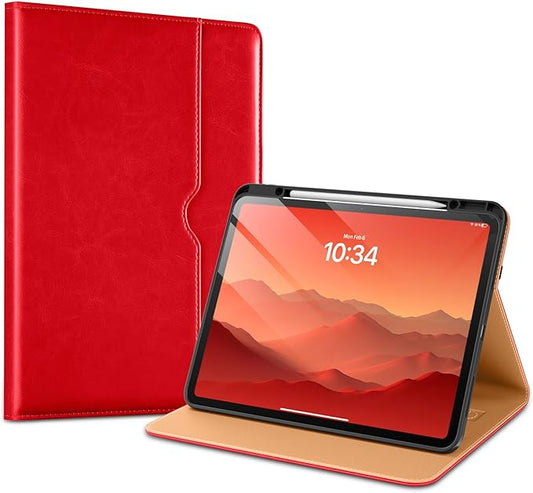 VIKESI Case for iPad Pro 13-inch M5 or M4 Released in 2025 or 2024 Leather Stand Cover with Apple Pencil Holder Auto Wake/Sleep Multiple Viewing Angles Built in Hand Strap &amp PocketBright Red