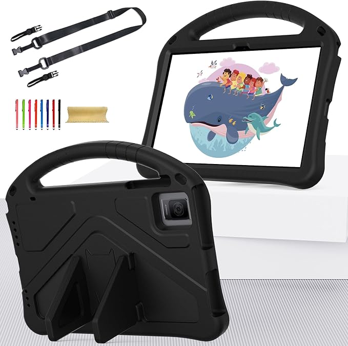 Kids Case for T-Mobile Revvl Tab 5G 2023 Model 10.36 Inch Soft EVA Handle Stand Shockproof Lightweight Children Friendly with Shoulder Strap Cover Case for Revvl Tab 5G Black