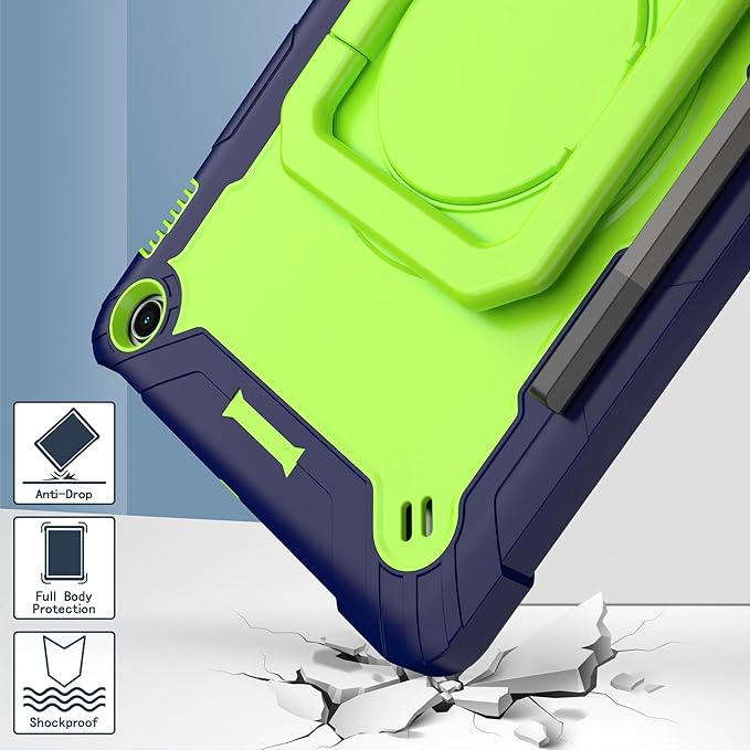 Case for Amazon Fire Max 11 inch Tablet (13th Generation 2023 Release) Hybrid Shockproof 360 Rotating Multi-Functional Ring Stand Case with Shoulder Straps (Blue/Green)