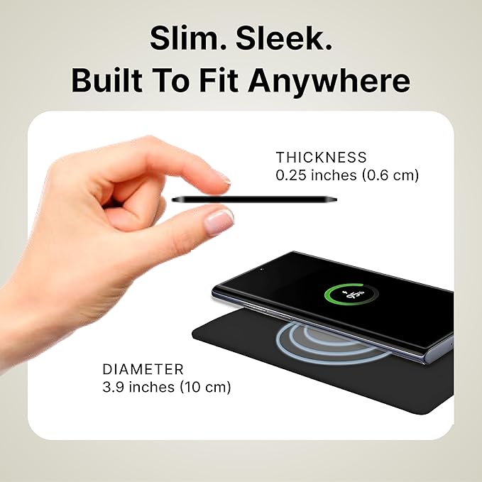 IJS Ultra Slim Wireless Charger Up to 15W Max Fast Charging Pad Compatible for Apple Samsung Devices Smart Phone Charger - Adapter Not Included