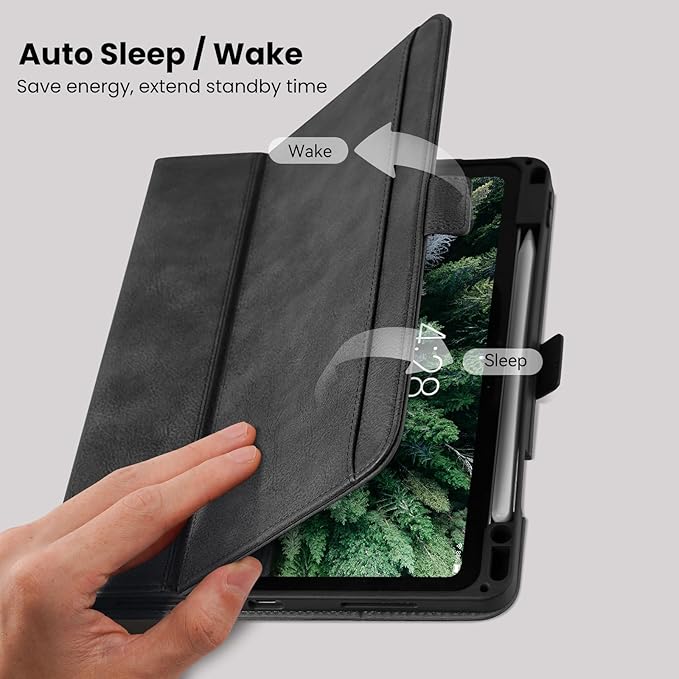 Handmade Case for iPad Pro 13 Inch (M5/M4) 2025/2024 with Pencil Holder PocketMagnetic ClosureAuto Sleep/WakeVegan Leather Folio Protective CoverMulti Angles StandBlack