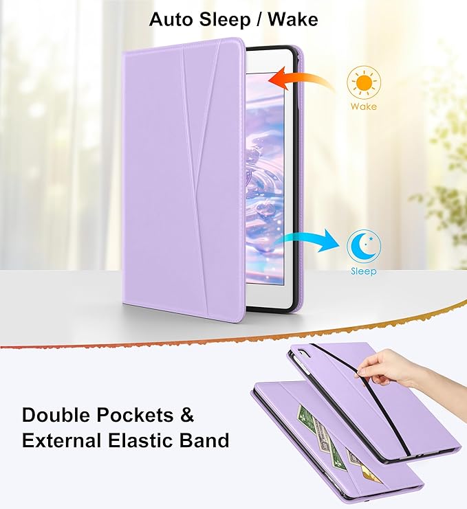 DTTO for iPad 6th / 5th Generation 9.7 Inch (2018/2017) iPad Air 2 / Air 1 Case 360 Degree Rotating Premium Leather Folio Stand Cover with Pencil Holder Lavender