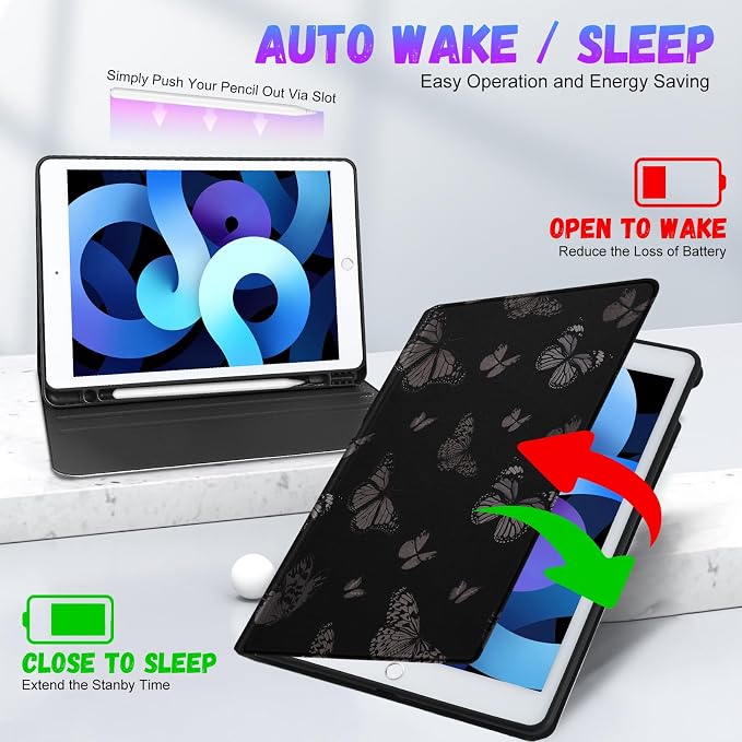 1-for iPad ipad 9/8/7th-Black Butterfly