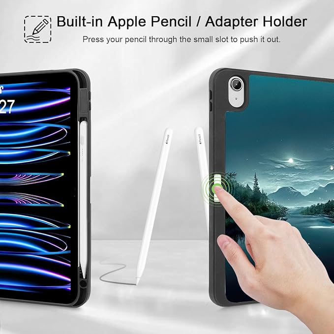 Tuiklol Case for iPad 10.2 Inch 2021 2020 2018 Release 9th / 8th / 7th Generation Built-in Pencil Holder TPU Protective Stand Back Cover Trifold Stand-Auto Wake/Sleep Night Forest