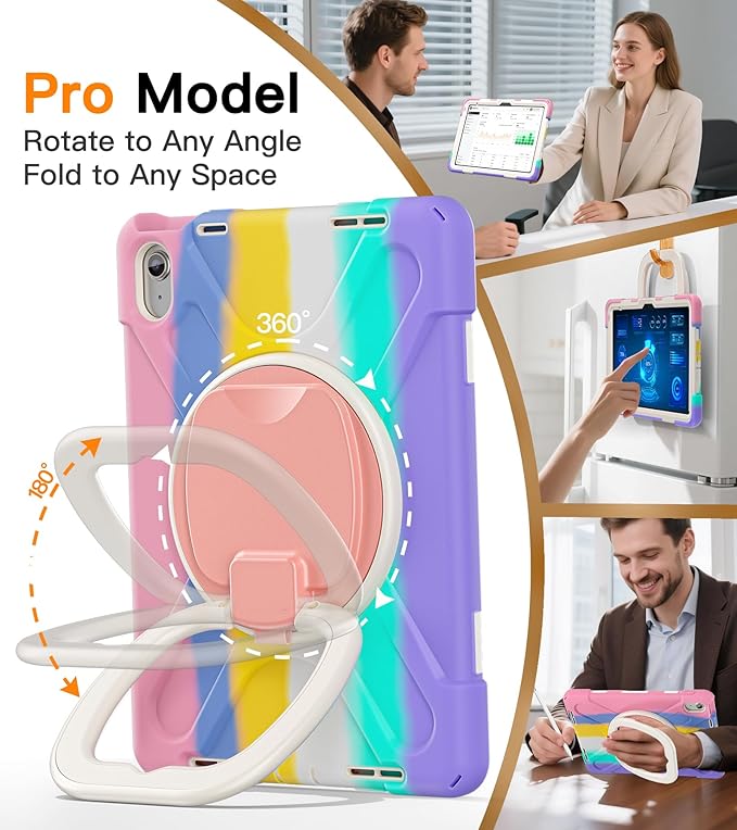 BATYUE Case for iPad (A16) 11th/10th Gen 11''/10.9'' - Heavy Duty Shockproof Cover for Kids with 360° Rotating &amp 180° Folding Stand Screen Protector Shoulder Strap &amp Pencil Holder | Colorful