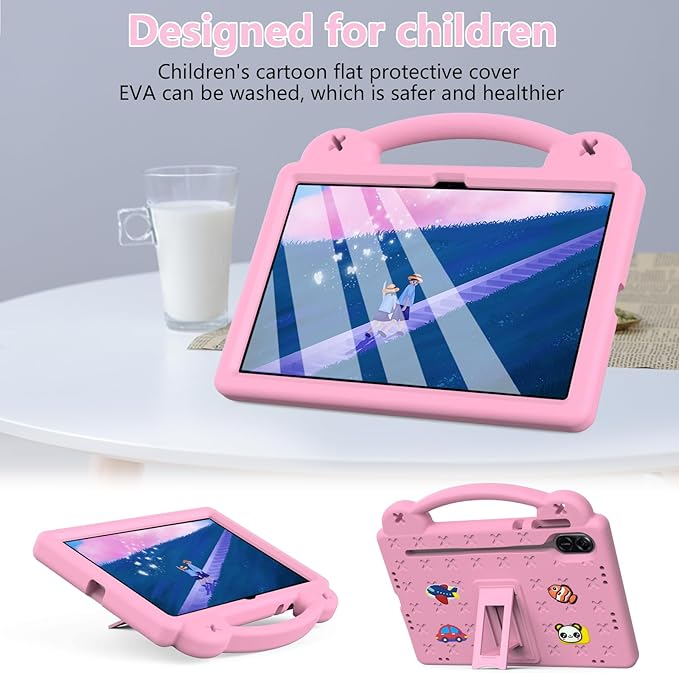 Compatible with Honor Pad X8a 2024/Pad X9 11 inch 2024/Infinix Xpad 11 inch X1101 2024 Tablet Case Kids Shockproof Protective Case with Shoulder Strap &amp Stand Handle Pink