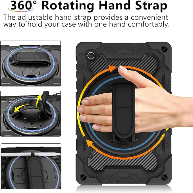 Tablet Case for Lenovo Tab M10 HD 2nd Genneration 10.1 2020 Model (TB-X306F TB-X306X) Rugged Protection Cover with Hand and Shoulder Strap 360 Rotating Kickstand Black