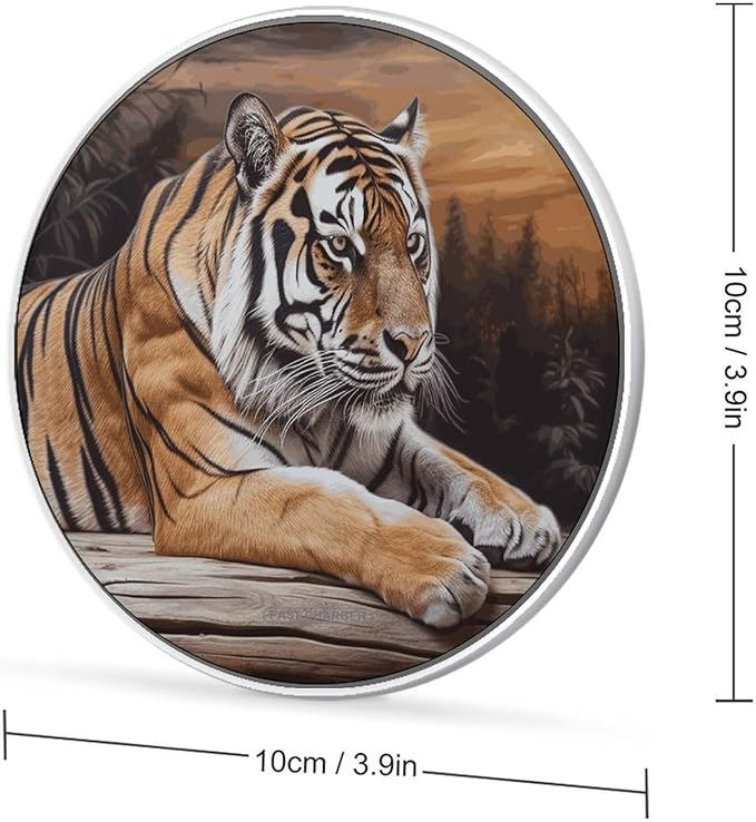 Tiger Lying on Wood Wireless Charger Fast Wireless Charging Pad with USB Cable 10W Anti-Slip Magnetic Wireless Charger Portable Slim Charger Puck Travel Charging Station