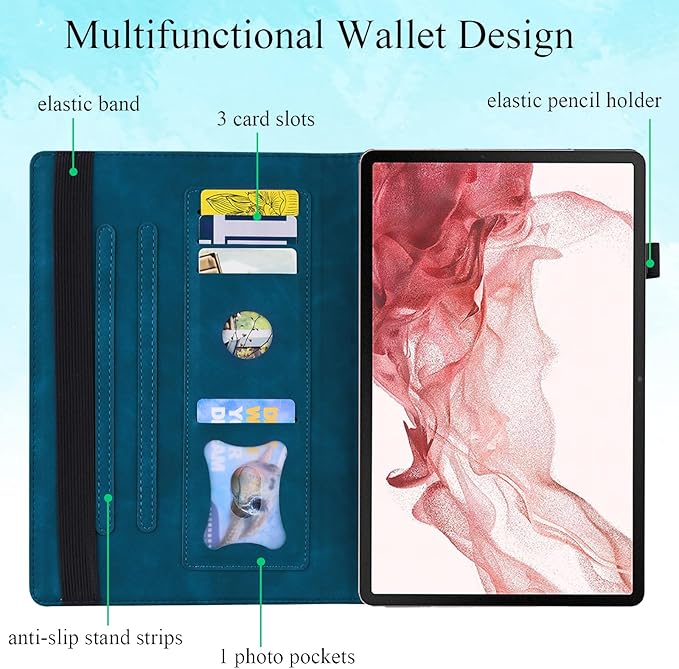 Case for Samsung Galaxy Tab S10 FE+/S10 FE Plus 13.1 Inch 2025 Model (SM-X620/SM-X626B) with Pencil Holder/Pocket/Card Slots Folio Stand PU Leather TPU Back Shockproof Wallet Cover Blue