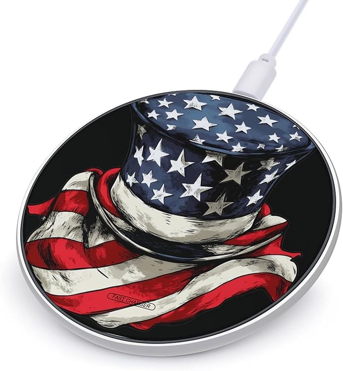 U.S.A. Flag Scarf Top Hat Phone Charger Magnetic Charging Pad Anti-Slip with USB Cable