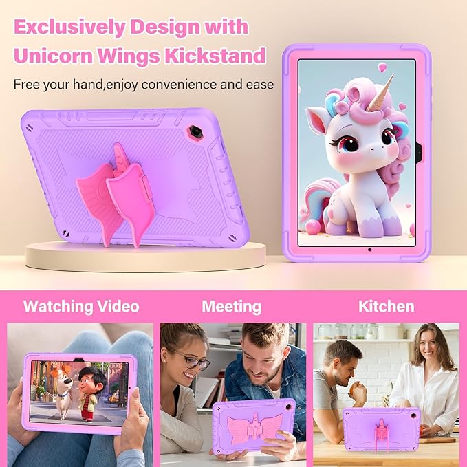 Case for Samsung Galaxy Tab A11+ Plus/ A9+ 11 inch 2025/2023 with Screen ProtectorUnicorn Stand Shoulder StrapShockproof for Galaxy Tab A11 Plus/A9 Plus Tablet Case Kids Girls (Purple)