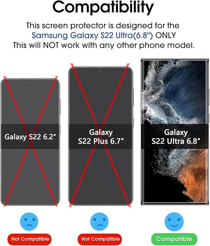 amFilm Glass Screen Protector for Samsung Galaxy S22 Ultra 3D Curved with Liquid Dispersion Tech Designed for Fingerprint Reader Upgraded Easier Application Tray Tempered Glass 3 Pack