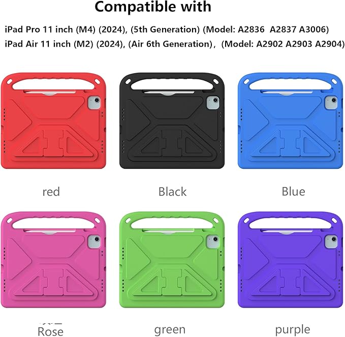 Kids Case for iPad Air 11 inch M4/M3/M2 (2026/2025/2024) &amp iPad Pro 11 inch M5/M4 (2025/2024) with Pencil Holder/Handle/Kickstand Lightweight Shockproof Cute Soft EVA Foam Stand Cover Blue