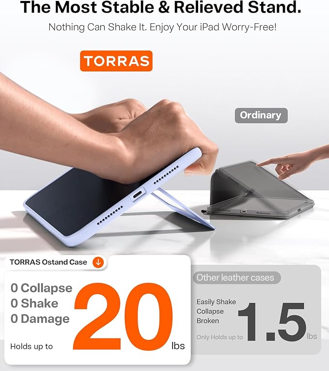 TORRAS Ostand K1 Guardian for iPad Air 11 inch Case M4/M3/M2 (2026/2025/2024) Ultra Stable Stand Multiple Adjustable Viewing Angles Slim Protective Kickstand Cover with Pencil Holder Purple