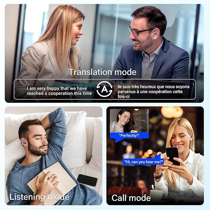 AI Translation Earbuds Real Time 164 Language Translator Earbuds 3-in-1 Bluetooth 5.4 Translation Headphones with 5 Translation Modes 48H AI Ear Buds Translator Device for Learning/Business Blue