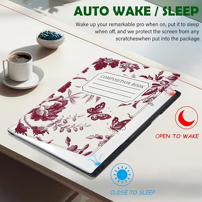 Case for Remarkable Paper Pro Tablet 11.8 (Released in 2024) Hard Back Shell Protective Book Folio Cover with Built-in Pen Holder with Auto Sleep/Wake Function.